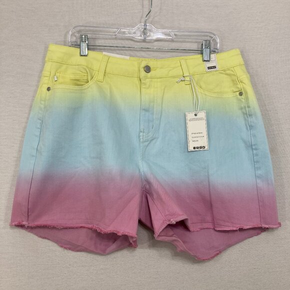 New Judy Blue size 2XL Colorful Ombre High Rise Frayed Hem Denim Shorts Vacation